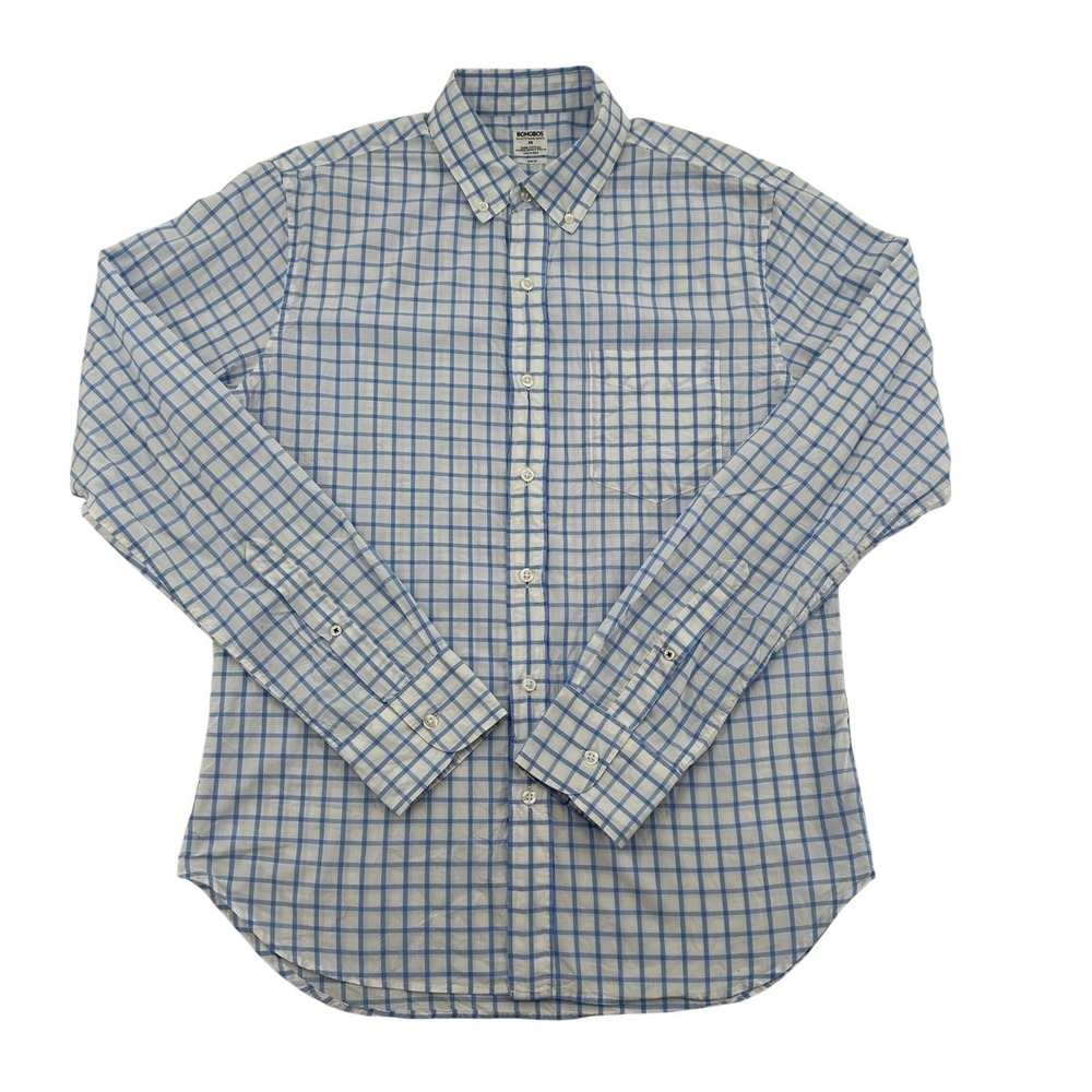 BONOBOS Slim Fit Long Sleeve Button Down Shirt Blue Plaid Cotton Mens Size M